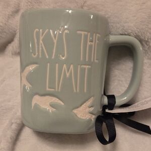 Rae Dunn NWT Sky's the Limit Ceramic Mug - Blue w/birds In Flight & Cozy Socks